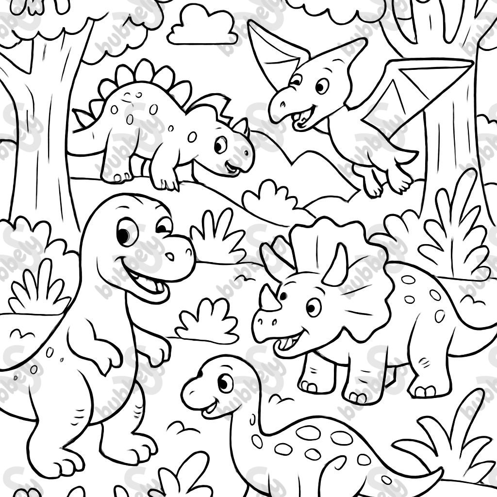 Many dinos in the forest