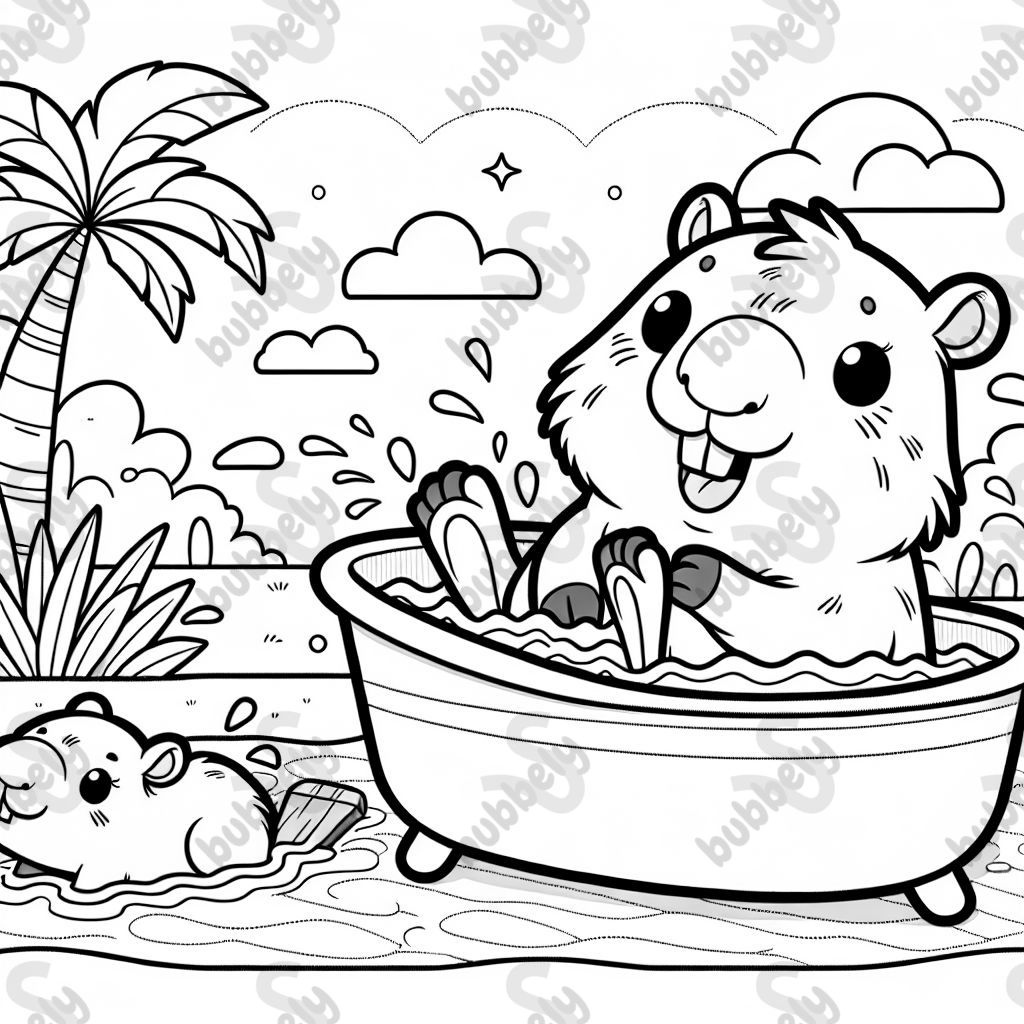 A capybara taking a bath