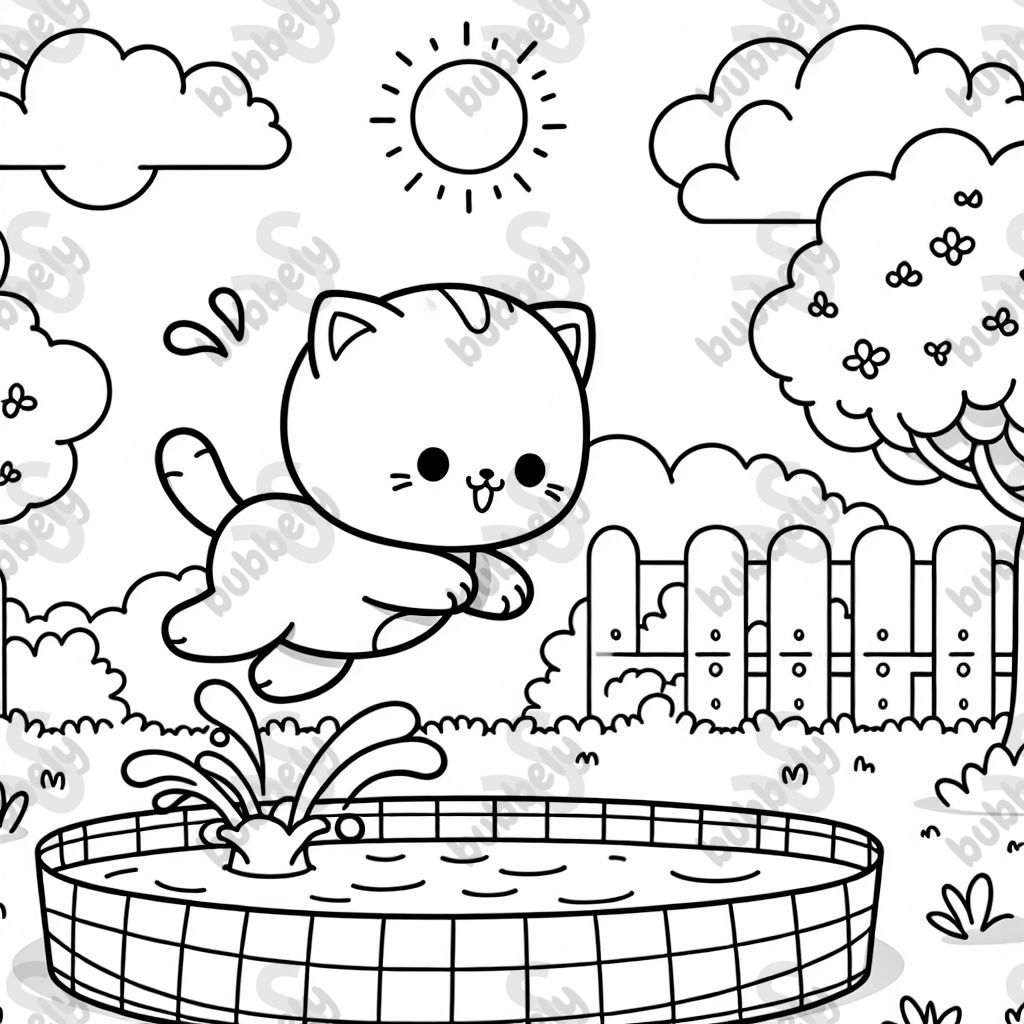 Kitty jumping in the pool