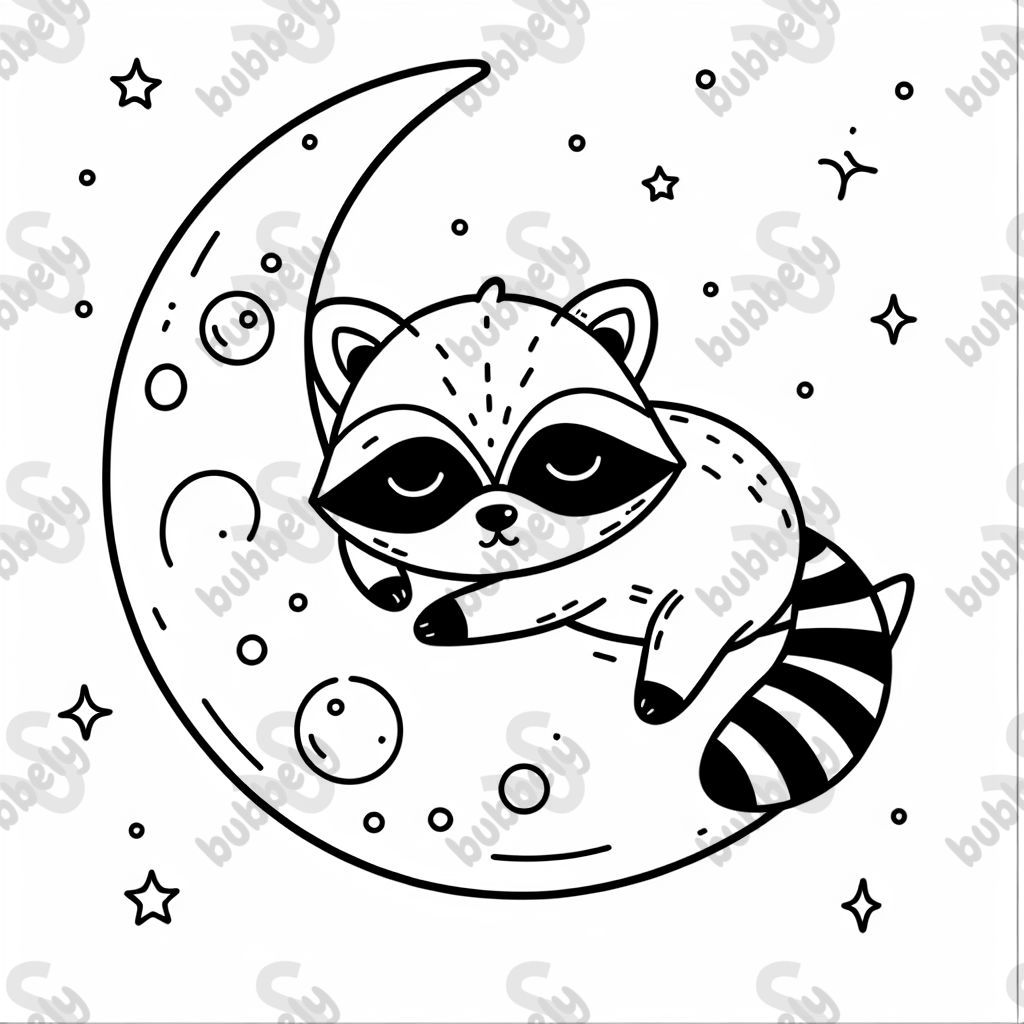 A raccoon sleeping on the moon