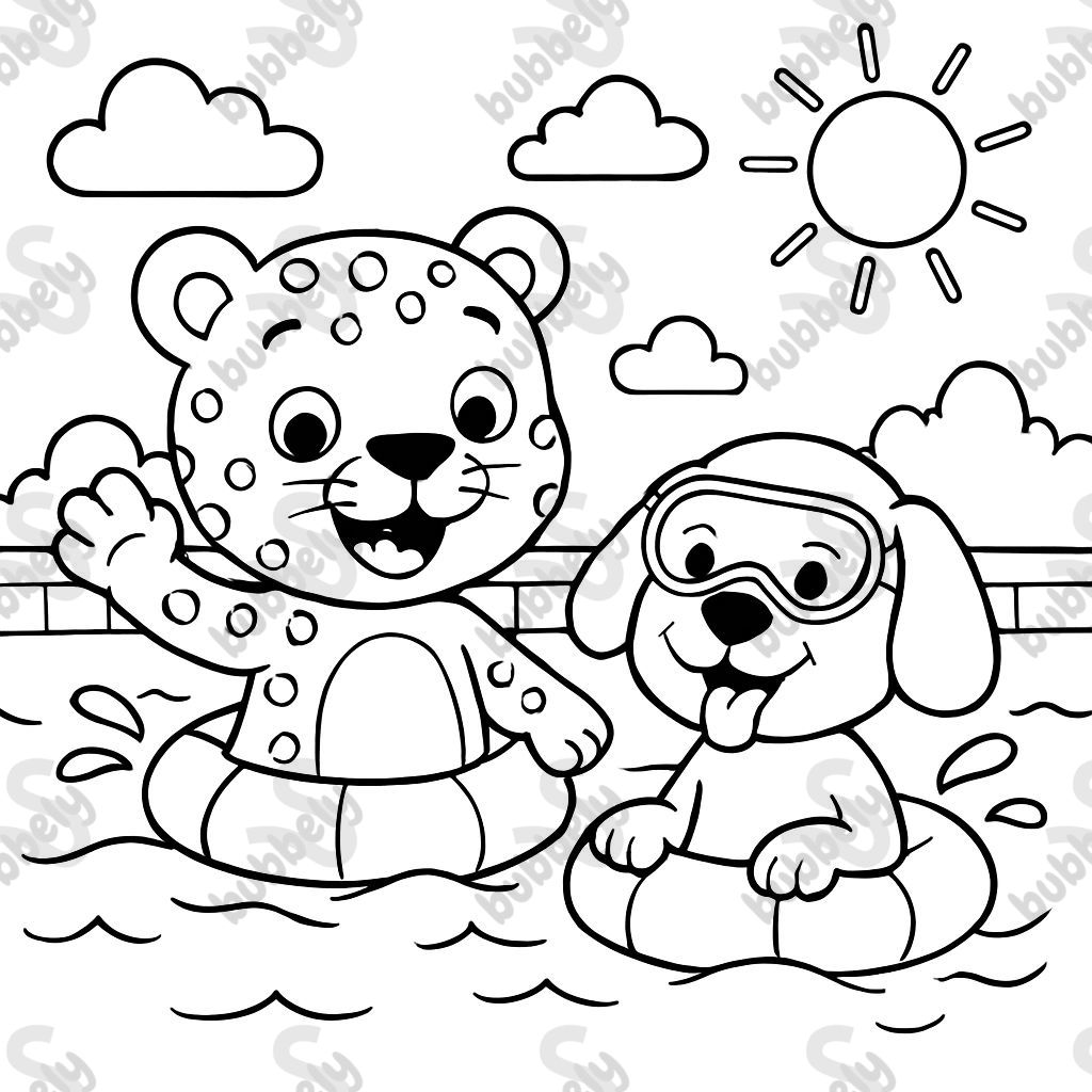 un léopard avec un chien dans la piscine