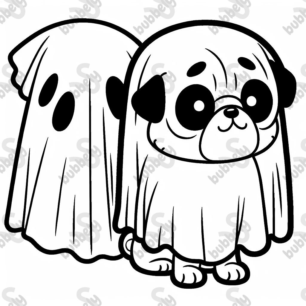a pug with a ghost sheet