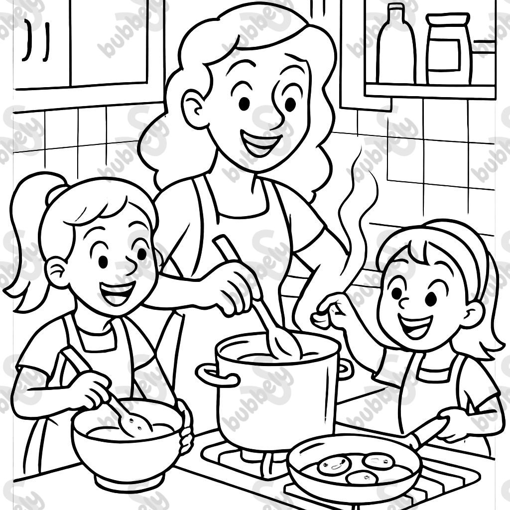 Je veux deux filles en train de cuisiner avec maman.