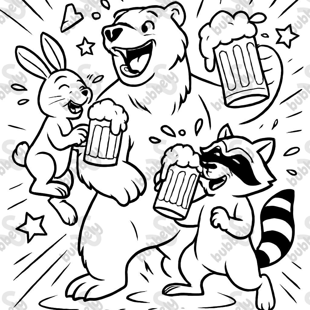 A scene where 3 animals are drinking rootbeer.