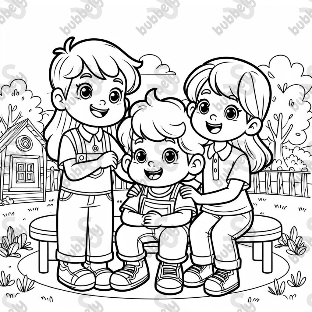 Three kids either oldest being a boy, the middle child a girl, and the youngest a boy. They all love each other and are happy.