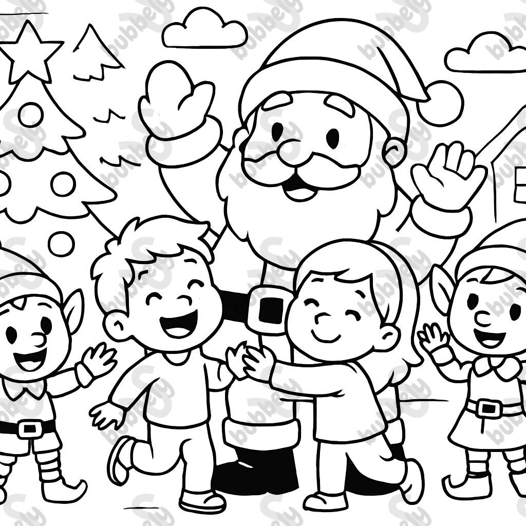 Elfes de Noël et Père Noël avec des enfants