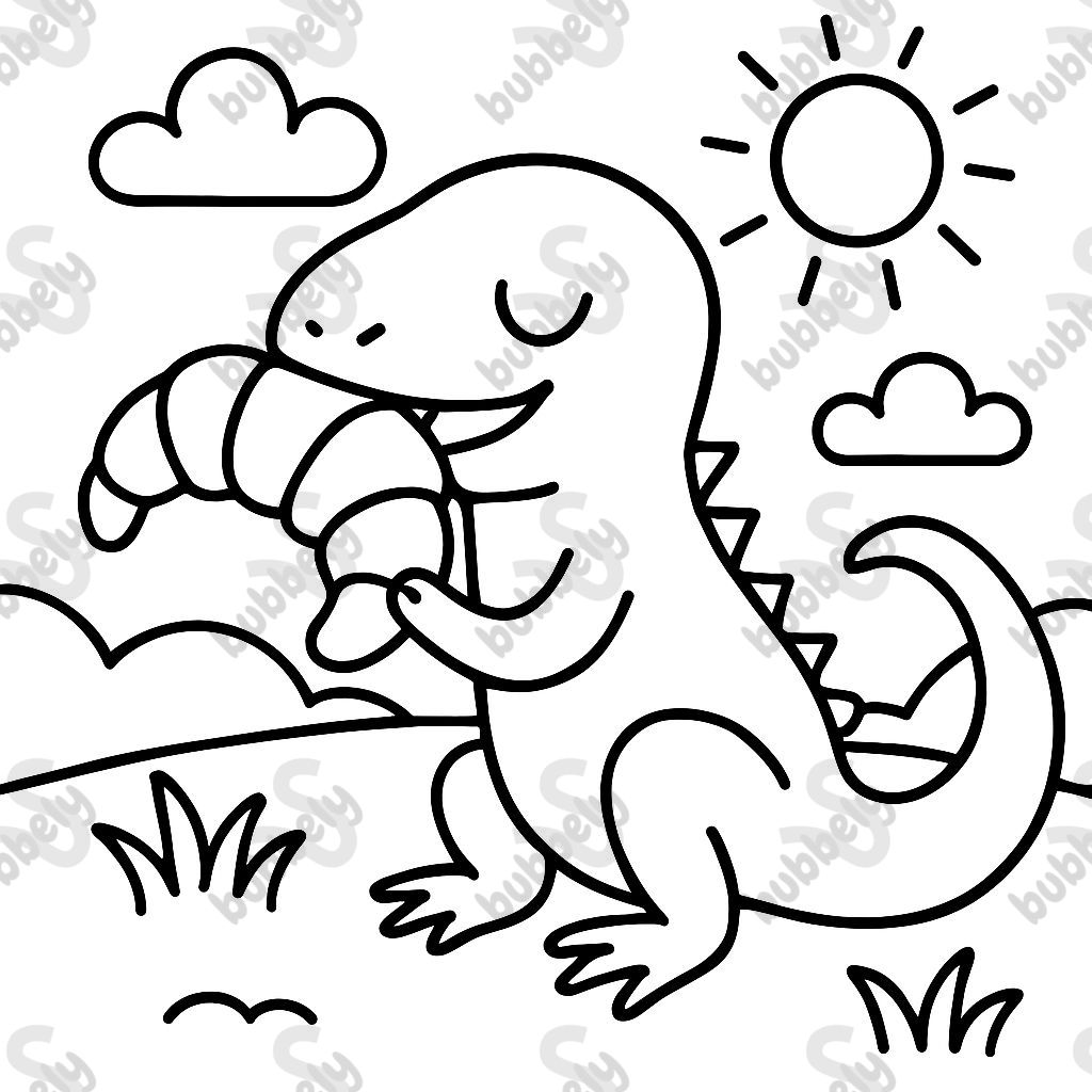 Un lézard mange un croissant