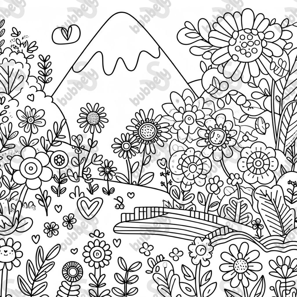 Flower land - A magical place full of colorful flowers and plants, perfect for coloring. Flower land - A magical place full of colorful flowers and plants, perfect for coloring.