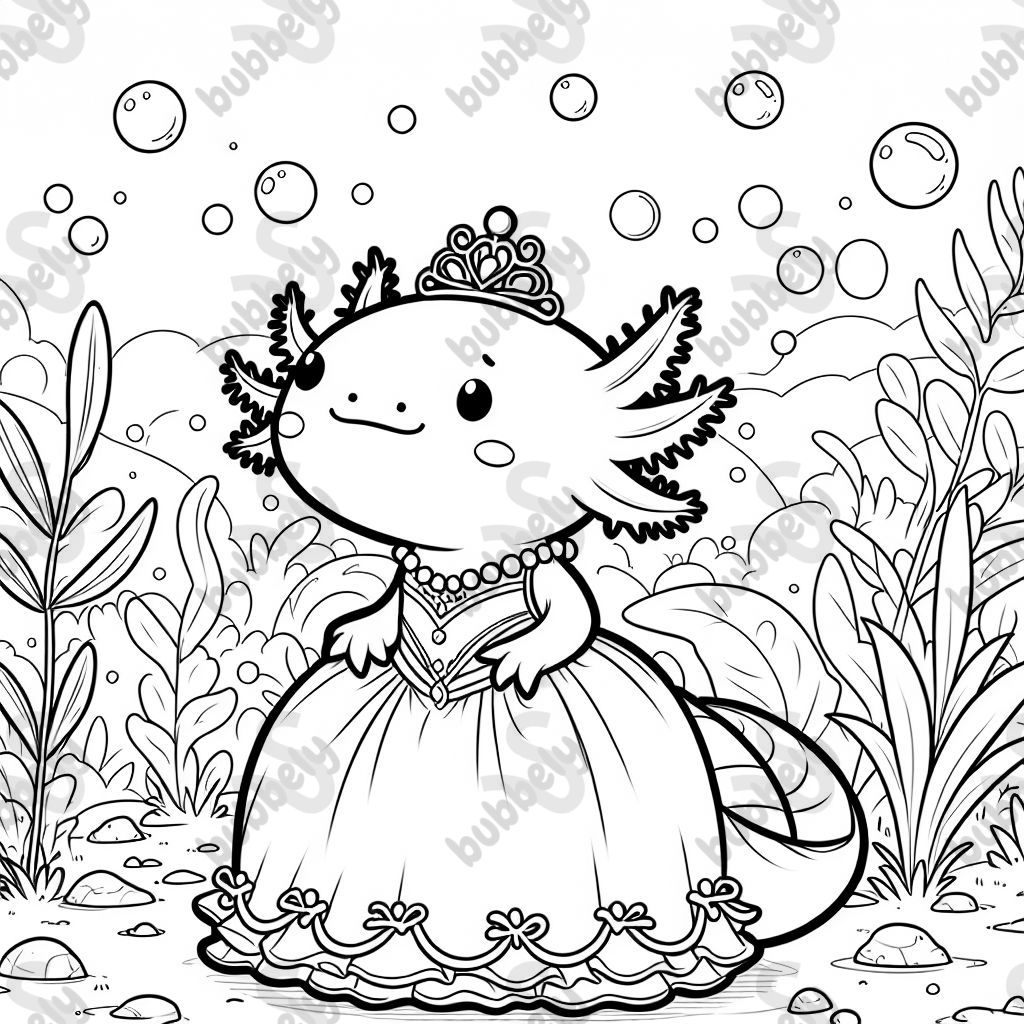 An axolotl in a princess dress