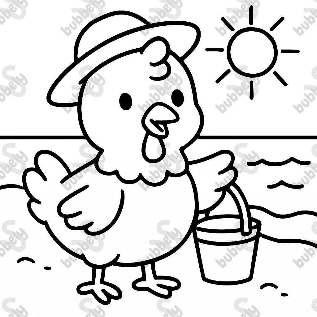 A chicken at the beach