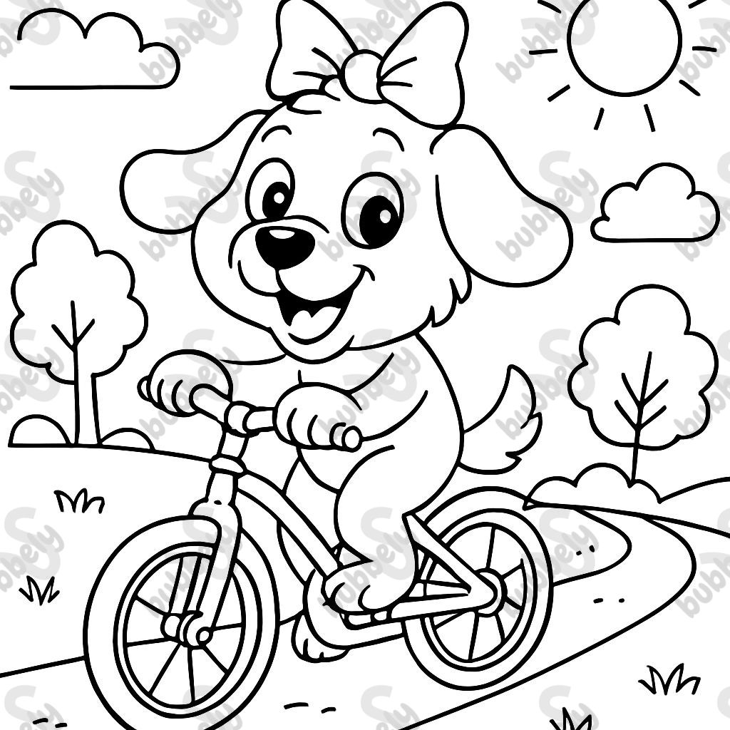 A dog with a bow in a bike