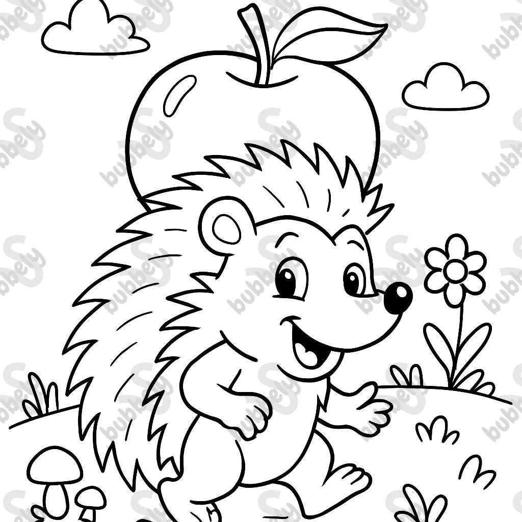 a hedgehog with an apple