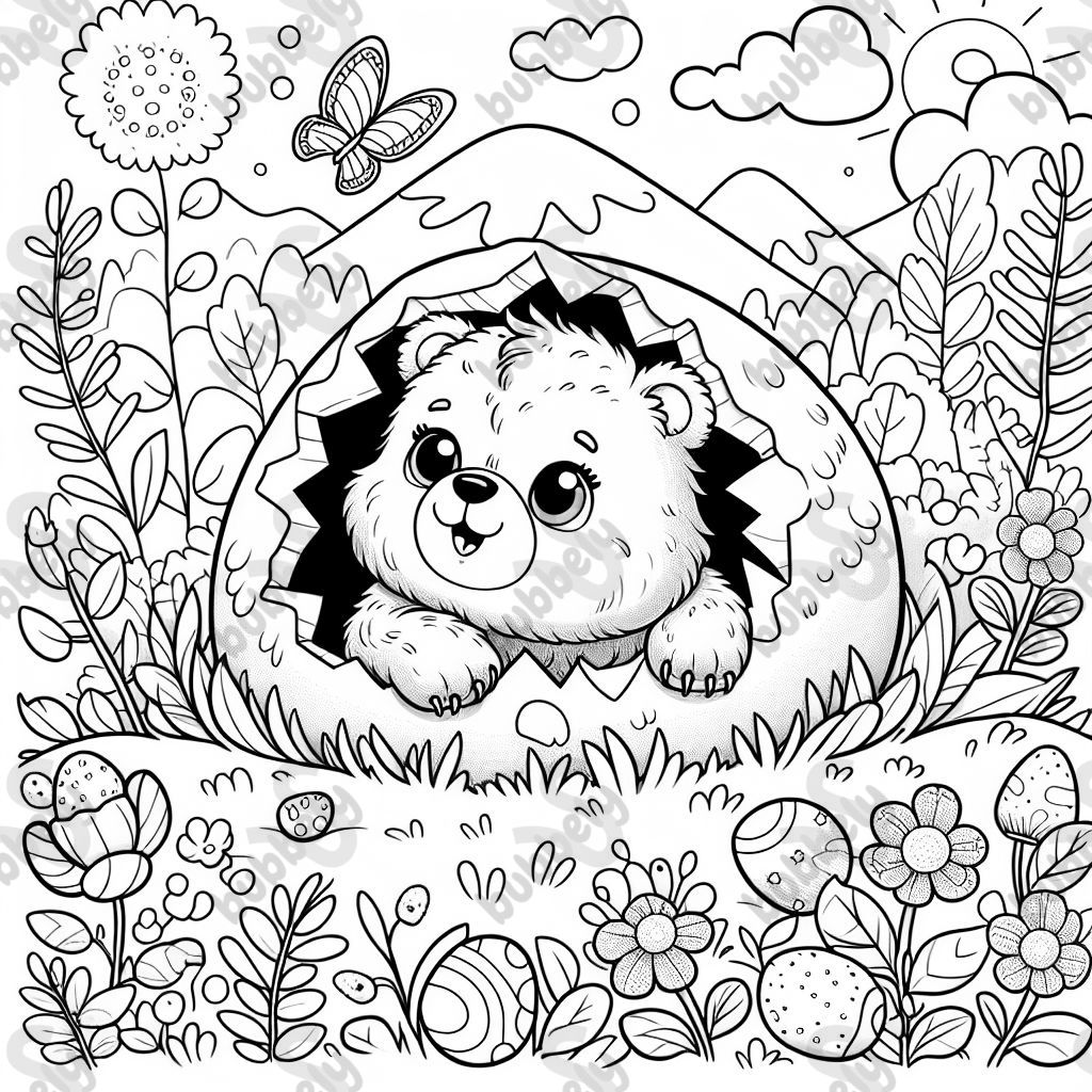 Little brown bear cub waking up from hibernation in spring.