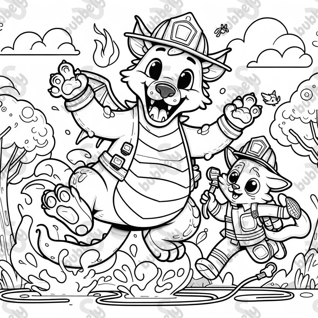 Drachenkatze mit Feuerwehrmann 