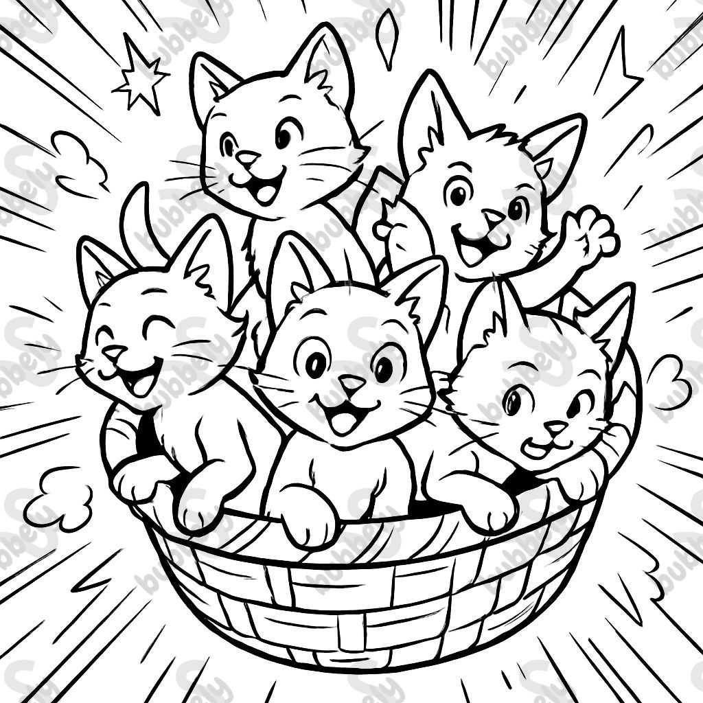 five little kittens in a basket