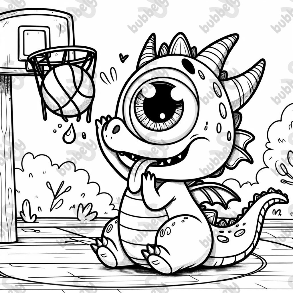A dragon with one eye playing basketball