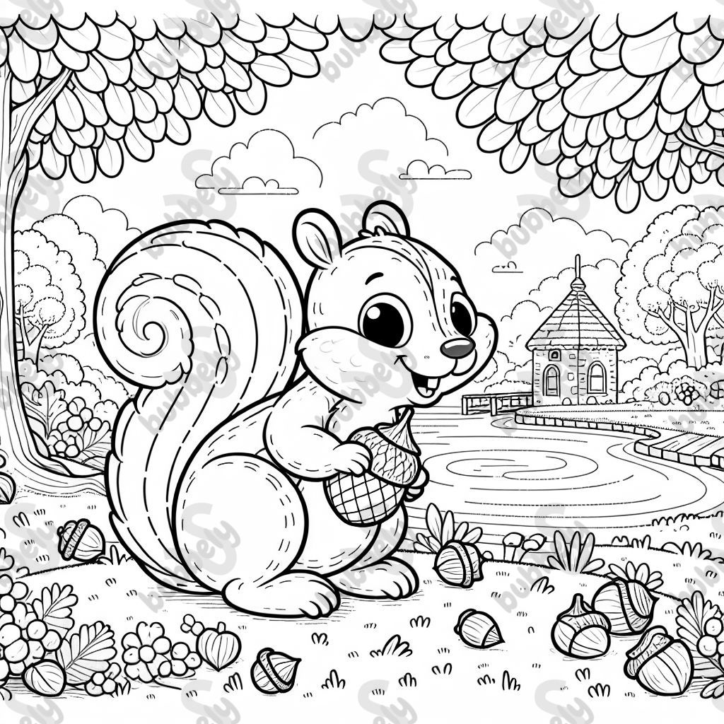 Ein Eichhörnchen mit einer Haselnuss