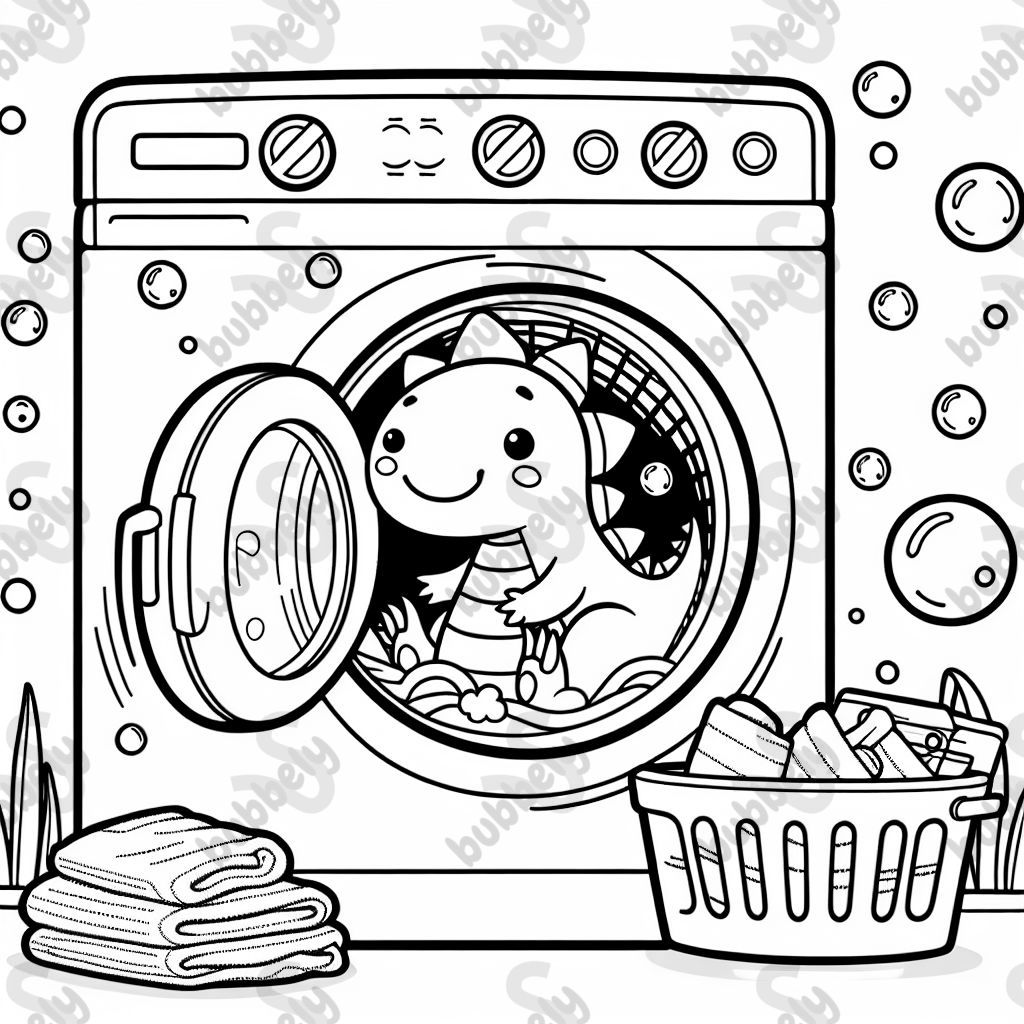 dino in the washing machine