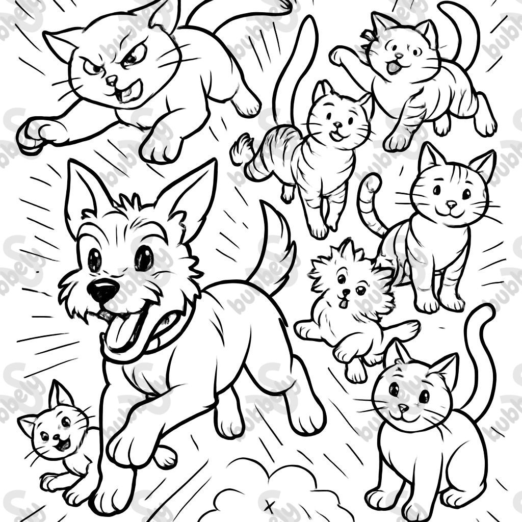 une famille de 7 chats et un chien terrier