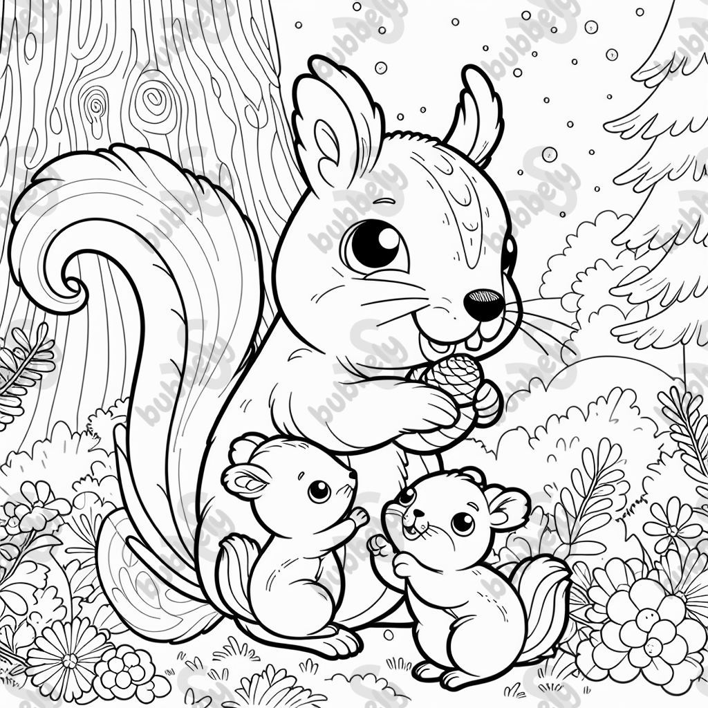 Eichhörnchenmutter mit Babys