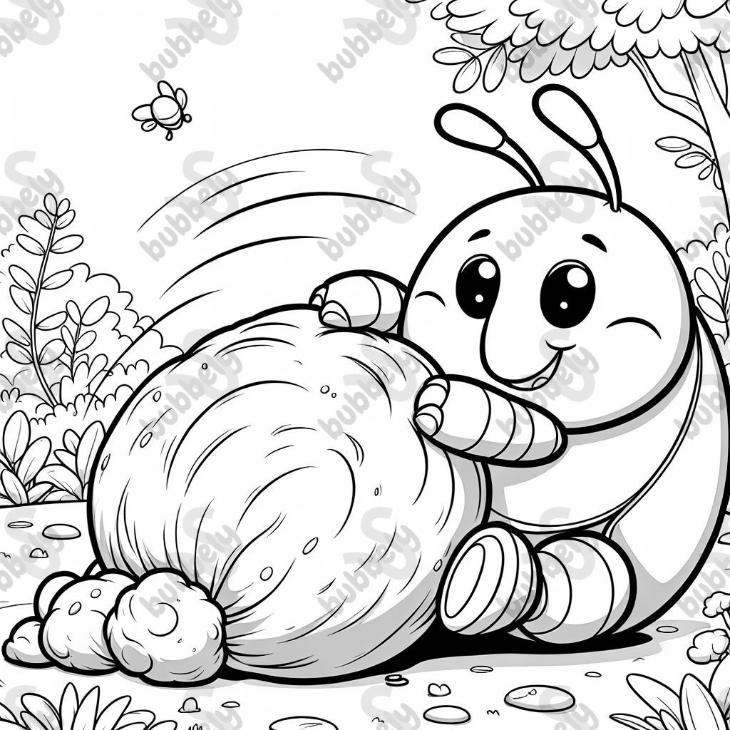 a dung beetle rolling a dung ball with its hind legs