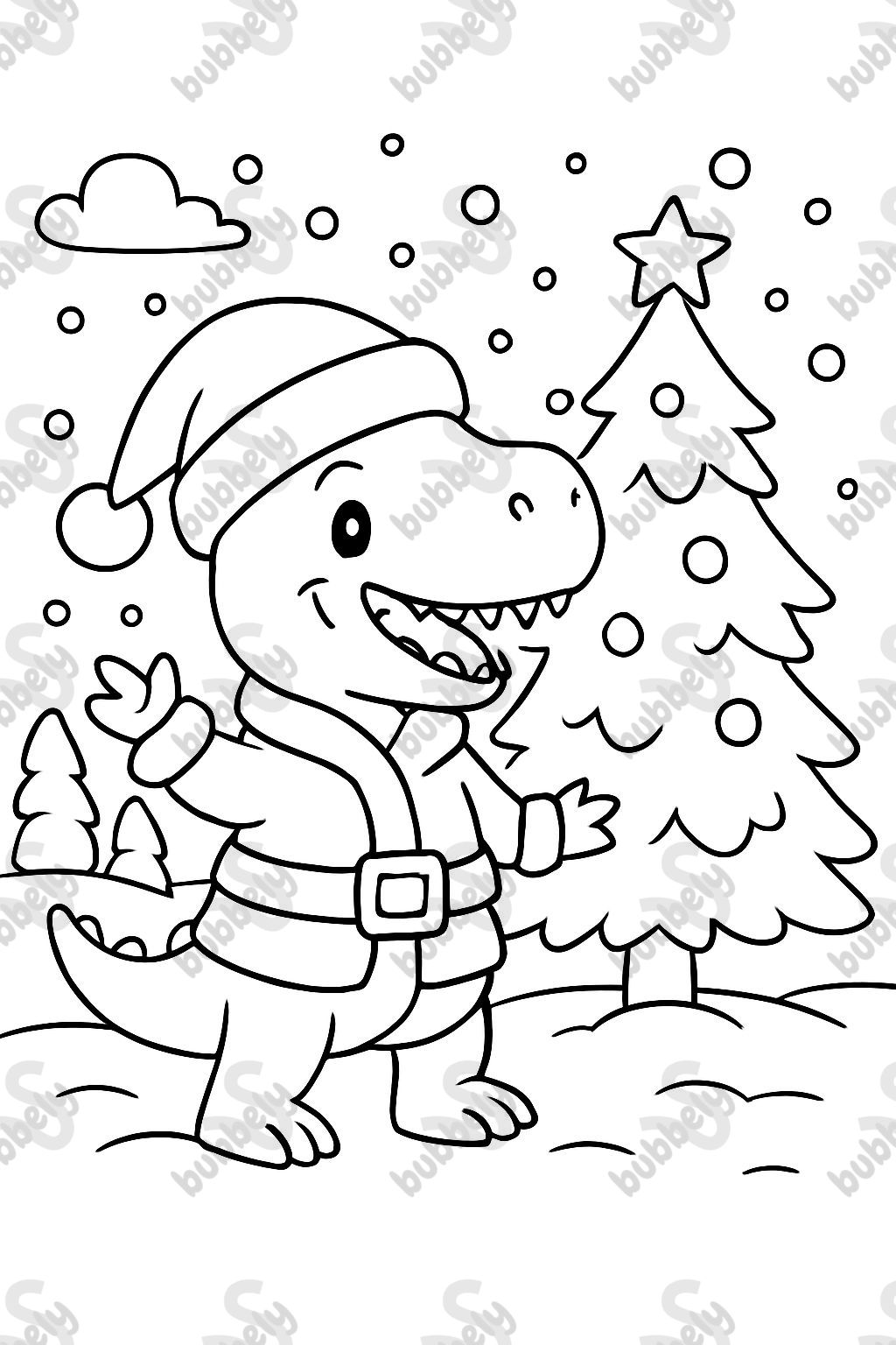 un dinosaure en pere noel dans la neige avec un sapin un dinosaure en pere noel dans la neige avec un sapin