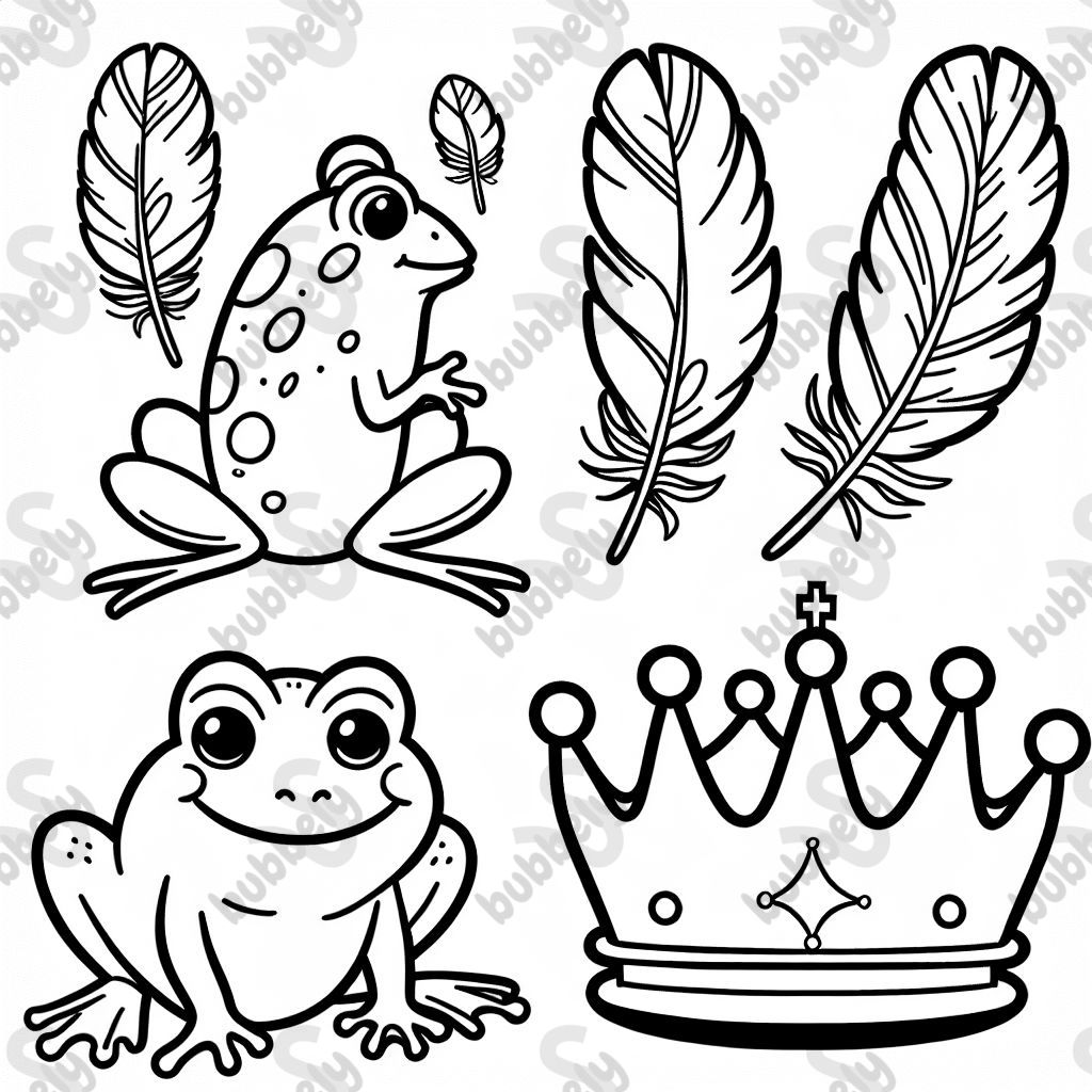 A toad with three colorful feathers, representing a king.