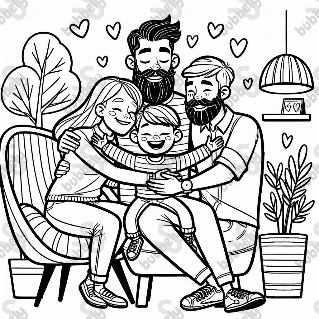 an adult girl with a tall long-haired man and a medium-sized man with a bun cuddling