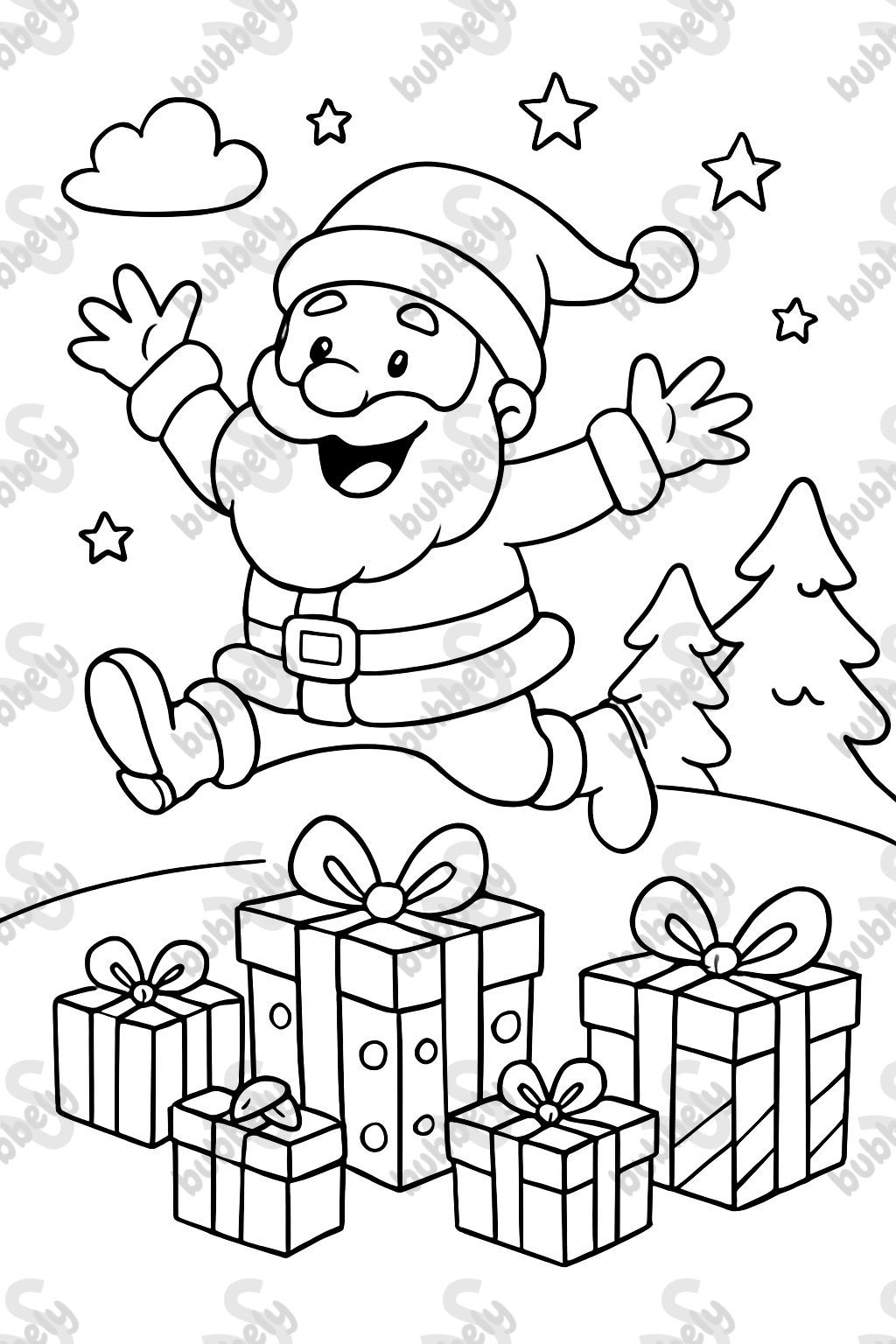 Santa jumps over presents