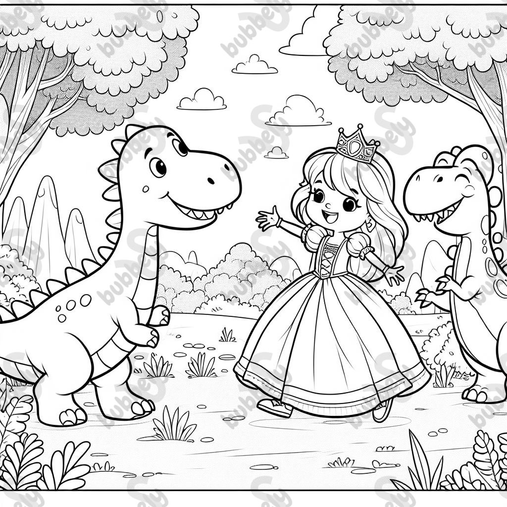 une princesse avec des dinosaures