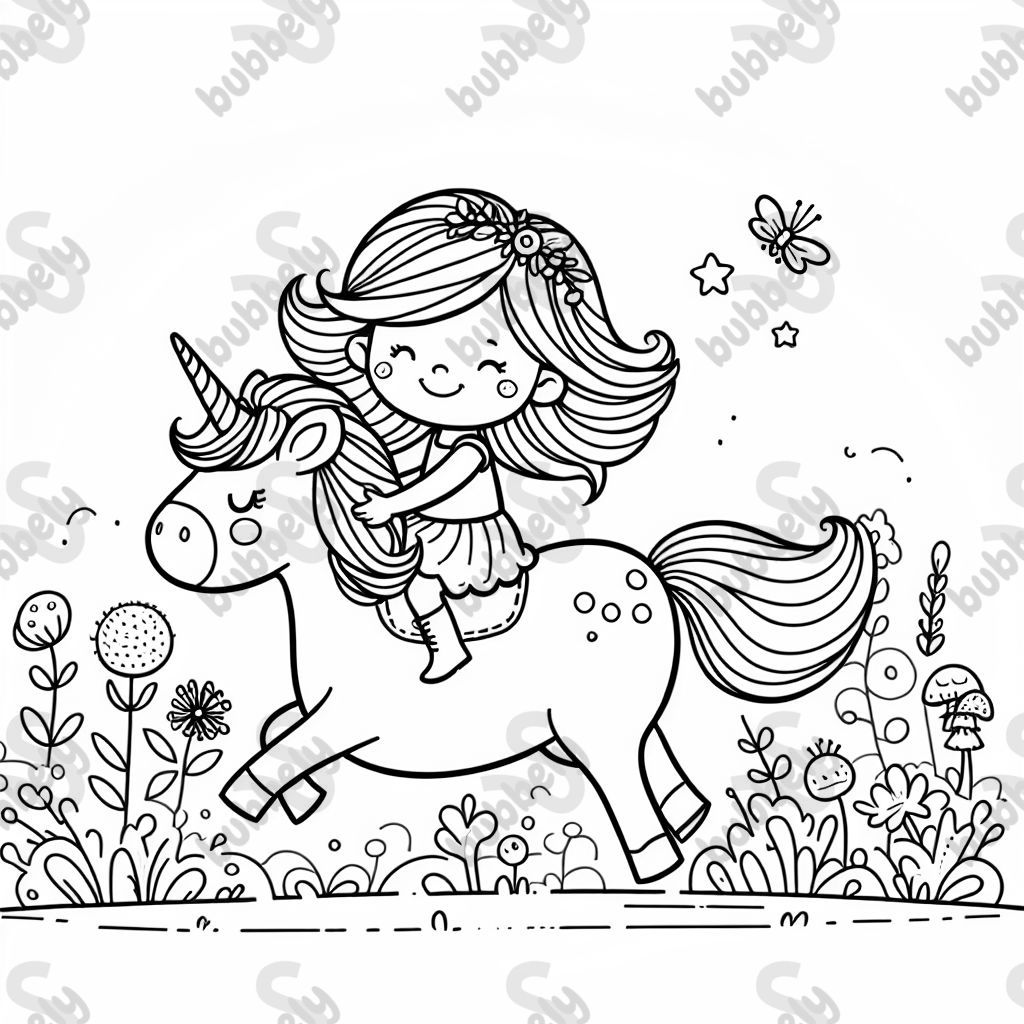 Fille montant un unicorn