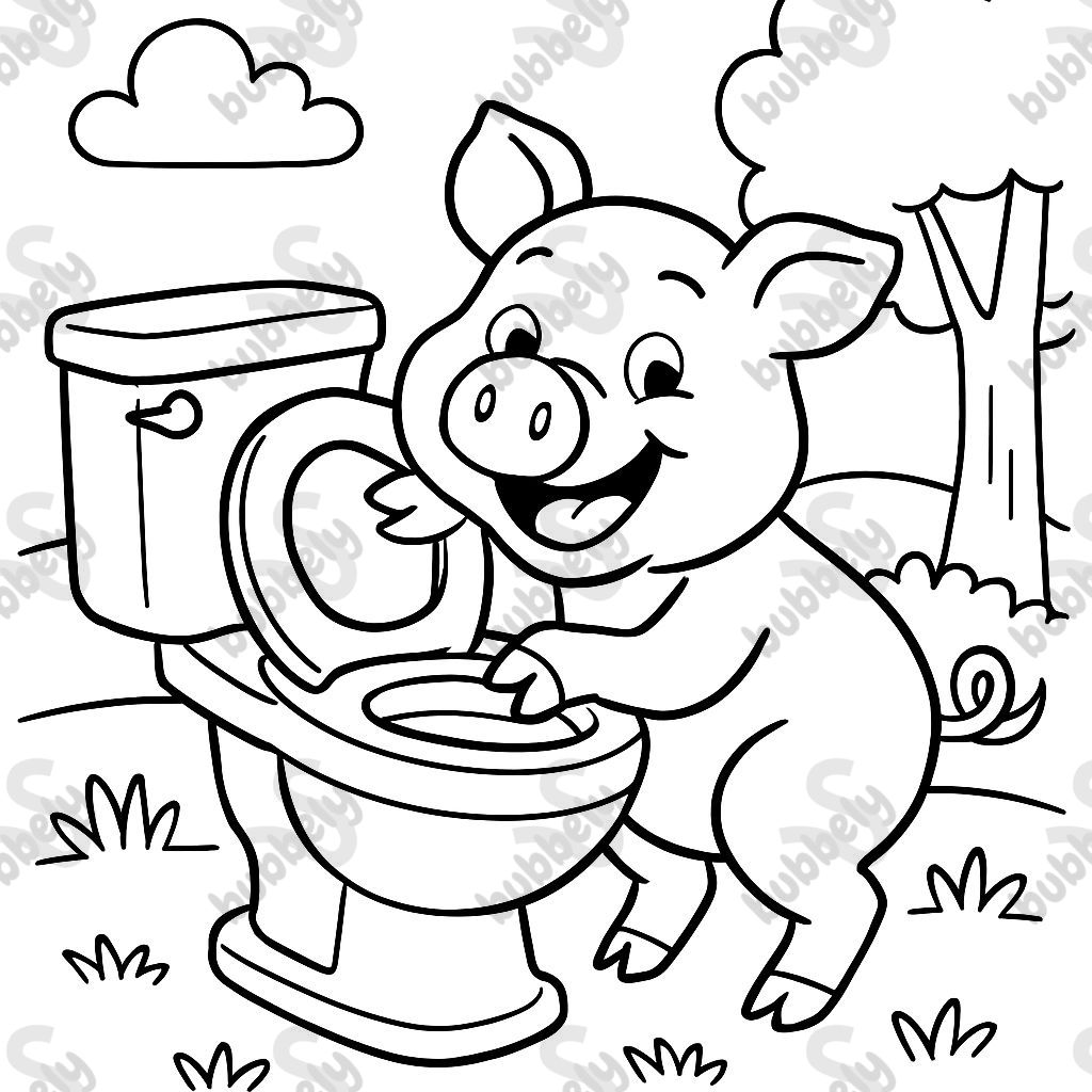 un cochon qui mange une toilette