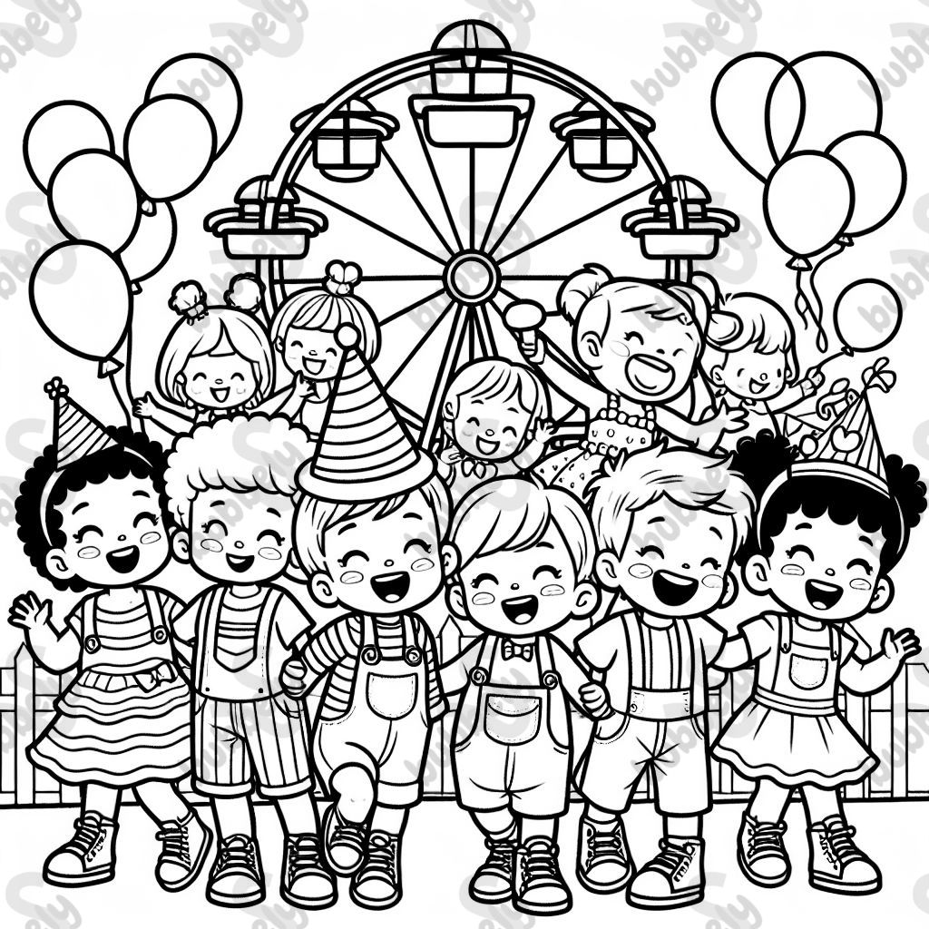 Colorful carnival celebration with joyful children having fun and dressing up.