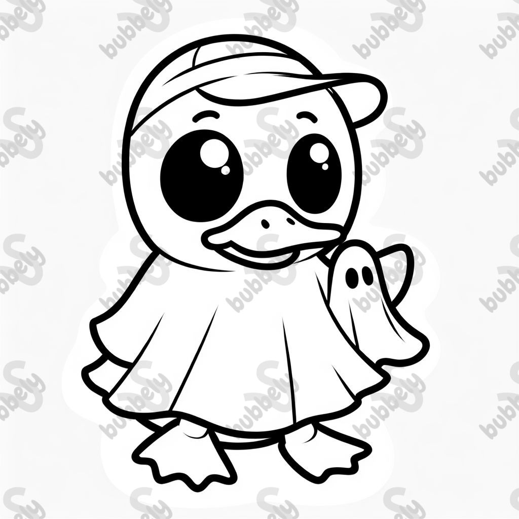 A duck dressed as a ghost.