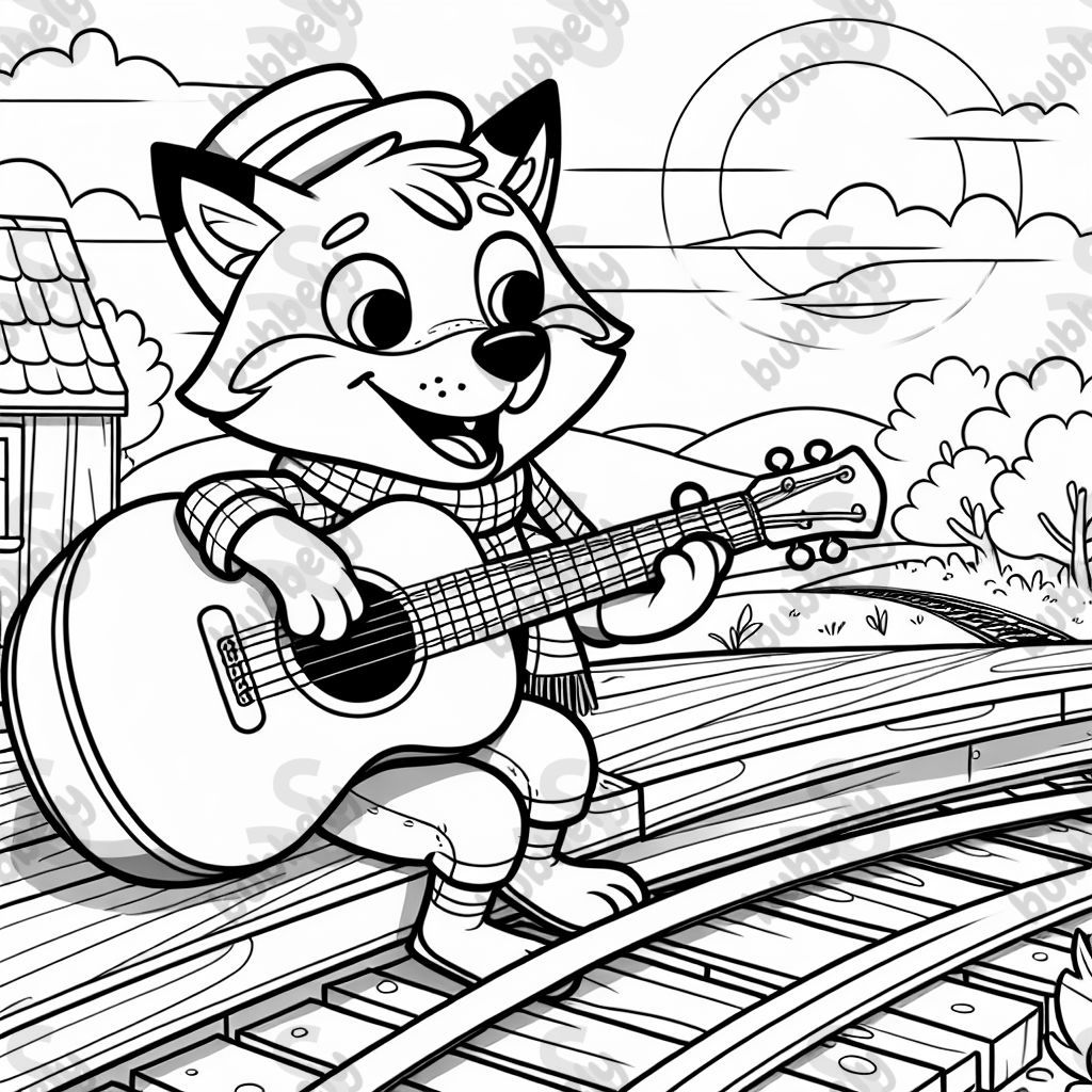 fox on the train playing a guitar