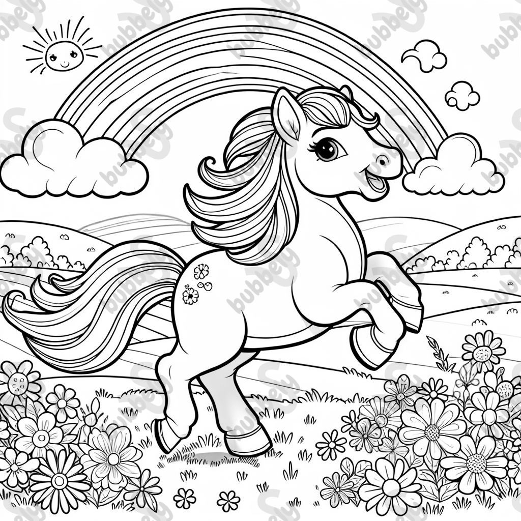 Pegasus with rainbow and flowers