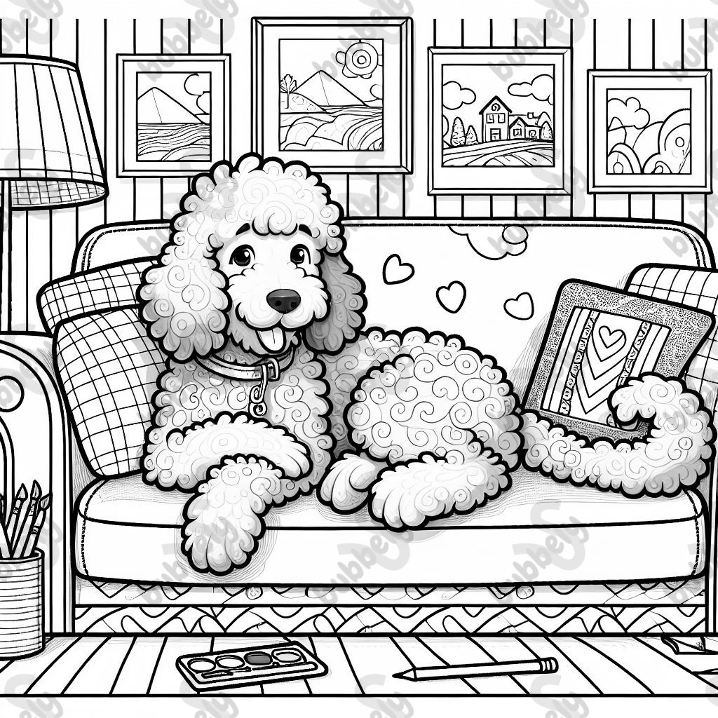 A goldendoodle lying on a couch.