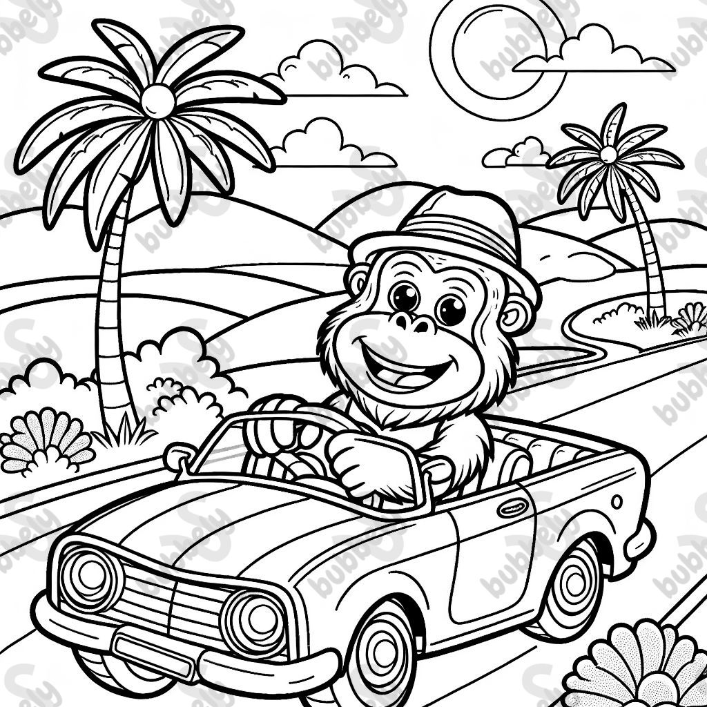 An orangutan driving a convertible