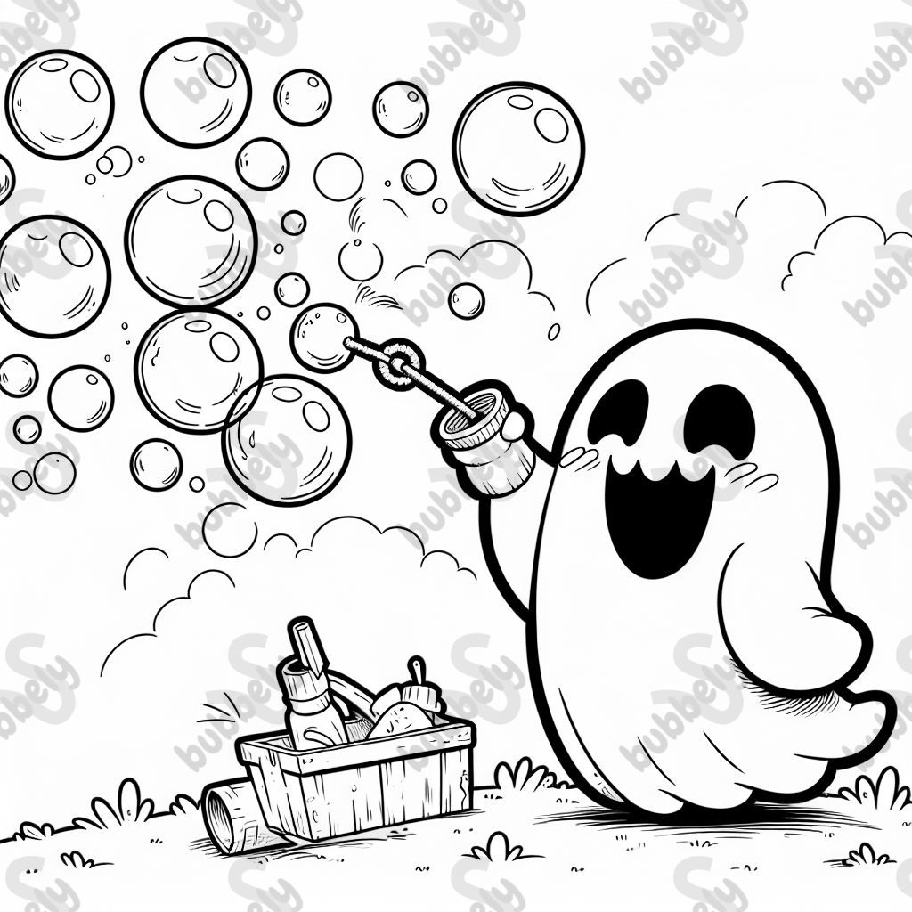 einen lustigen geist der seifenblasen pustet