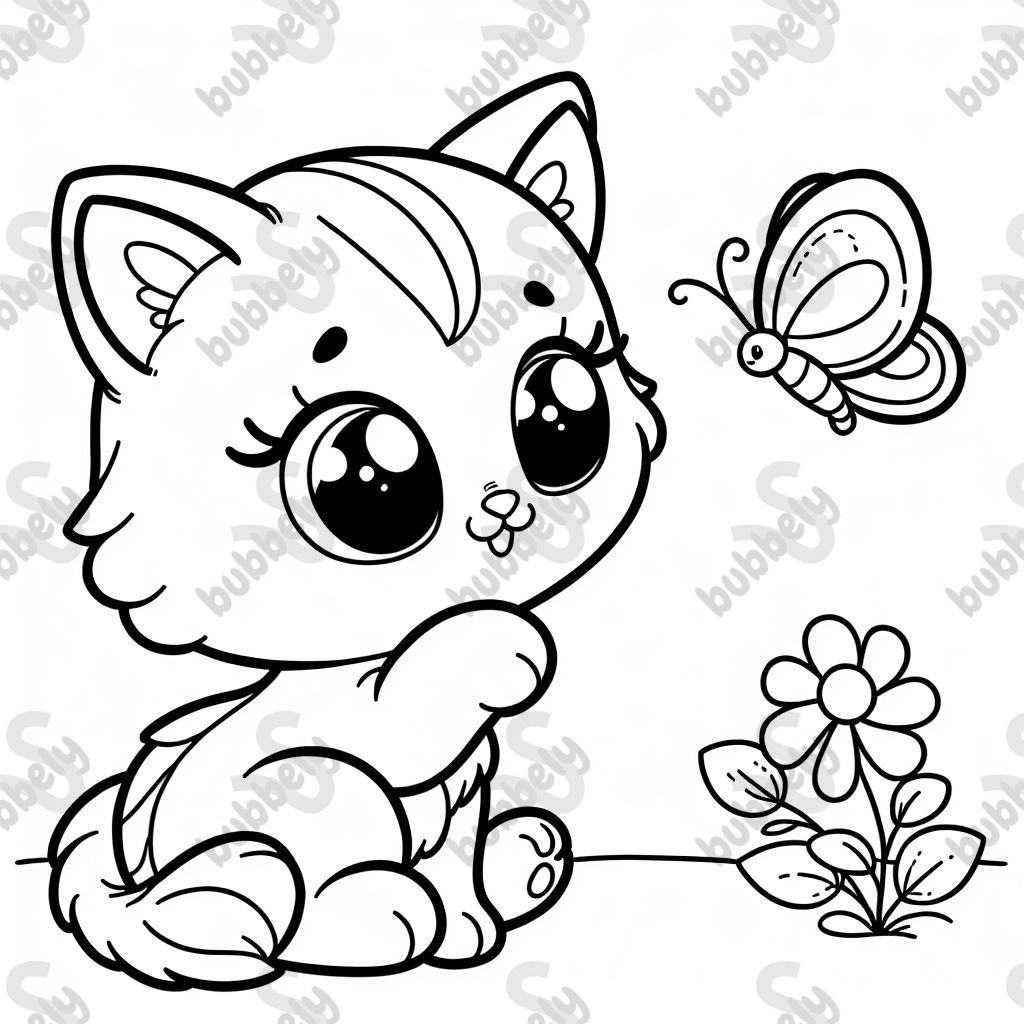 sweet kitten watching butterfly