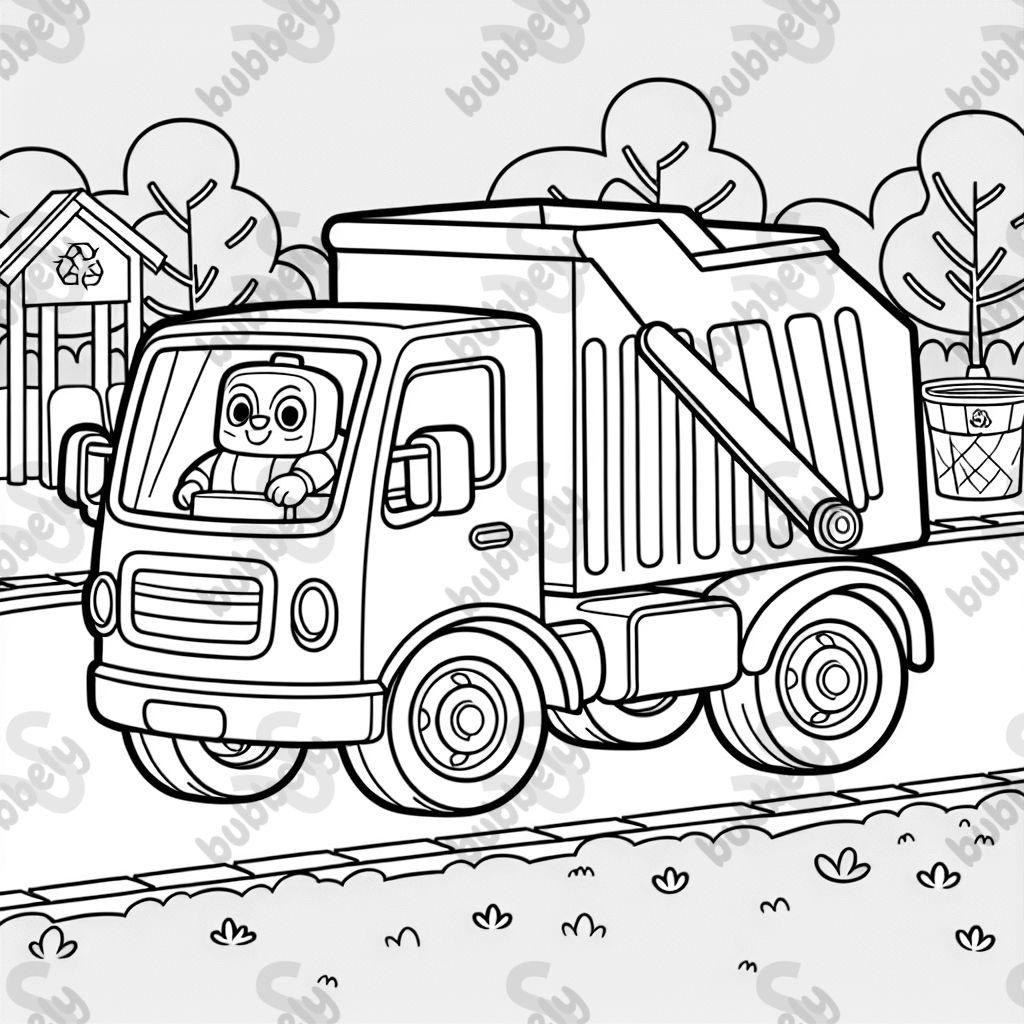 Un camion de recyclage avec un seau à l'avant.