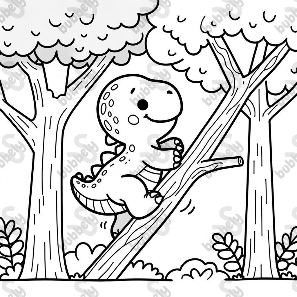 A dinosaur climbing a tree