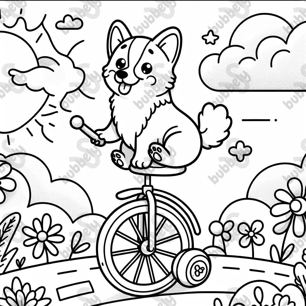 A corgi riding a unicycle