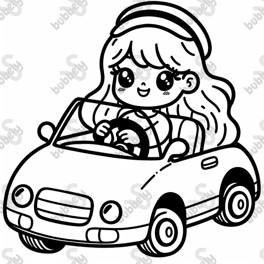 Une fille conduisant une voiture.