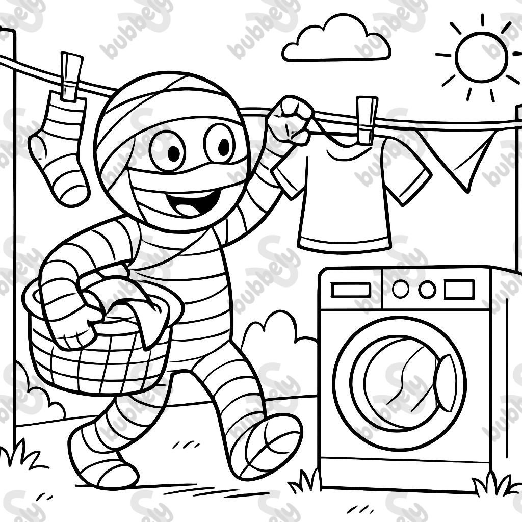 Une momie en train de faire la lessive. Une momie en train de faire la lessive.