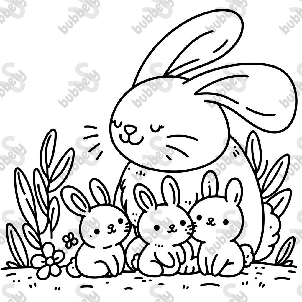 Mama bunny with baby bunnies