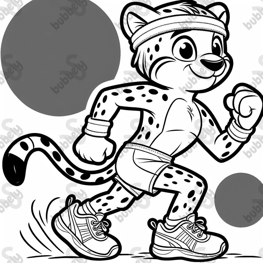 A cheetah in a sweat band and running shoes 