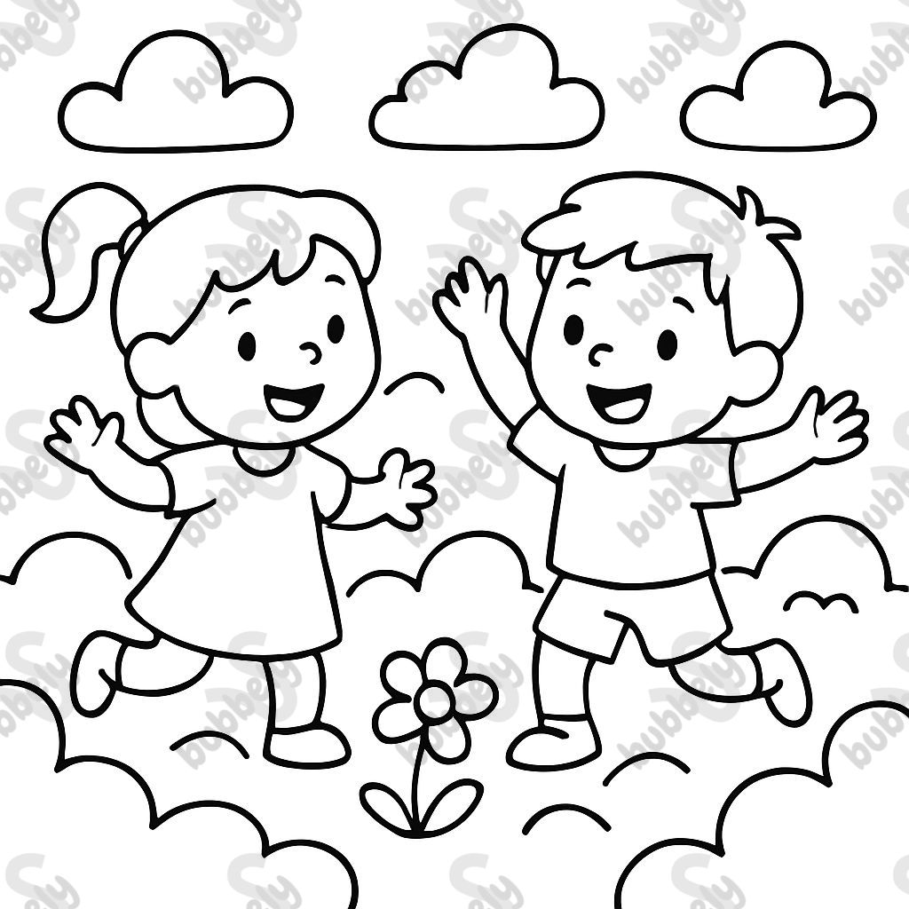Children playing in a cloud garden