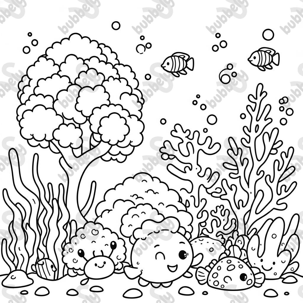 Coral reef underwater with sea creatures and cauliflower coral