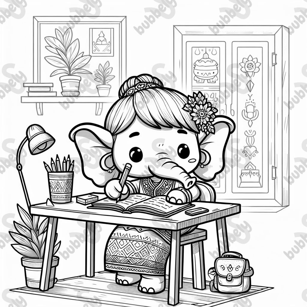Une fille qui ressemble à un éléphant en train de faire ses devoirs Une fille qui ressemble à un éléphant en train de faire ses devoirs